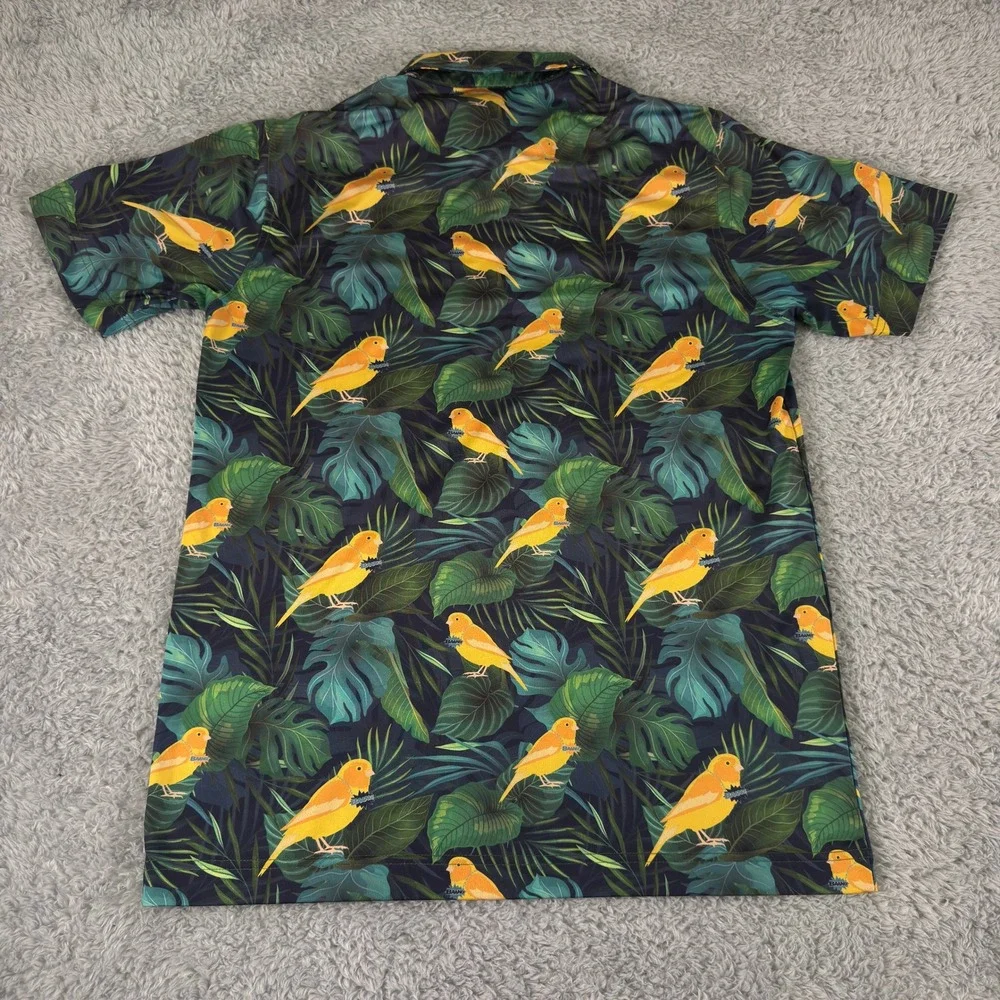 Waggle Mens Golf Polo Shirt Medium Tropical Bird Leaf Performance Stretch - Picture 8 of 9